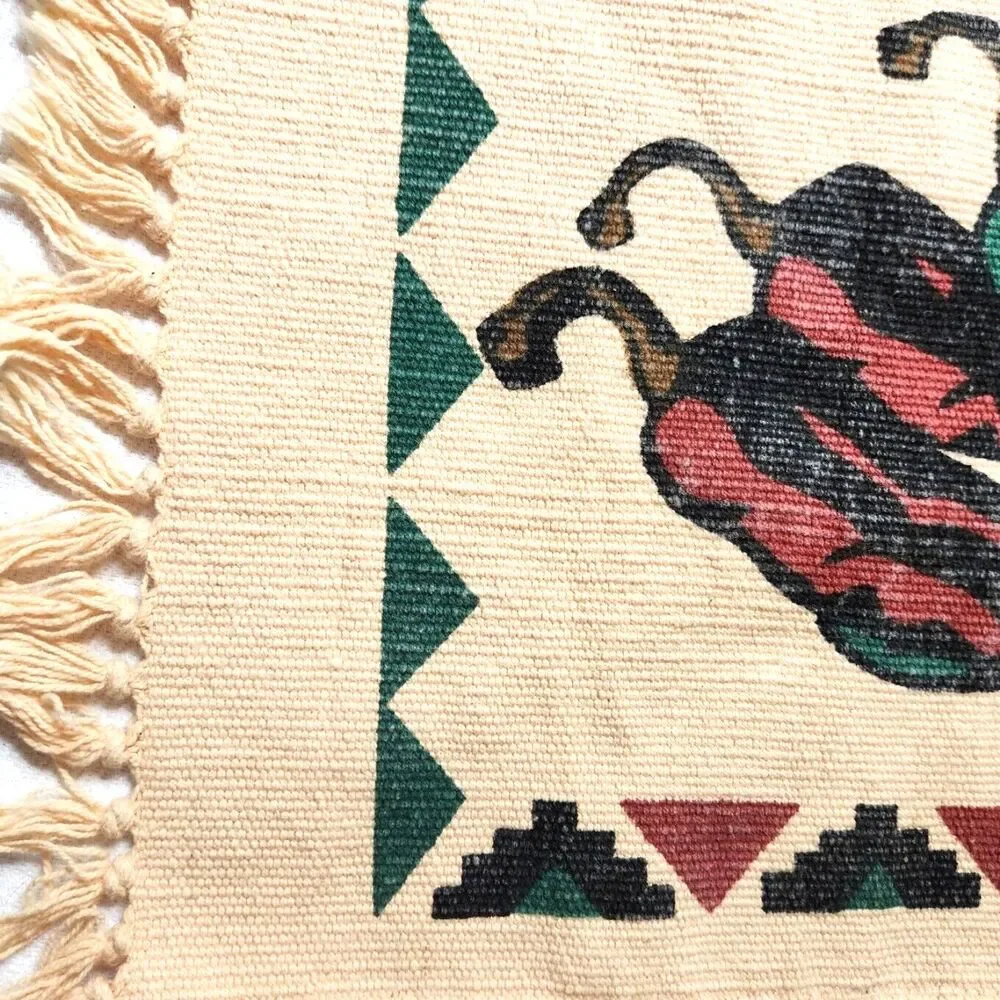 Vtg Southwest Woven Chili Pepper Placemats Set of 4 Fringe Cotton Western Rustic